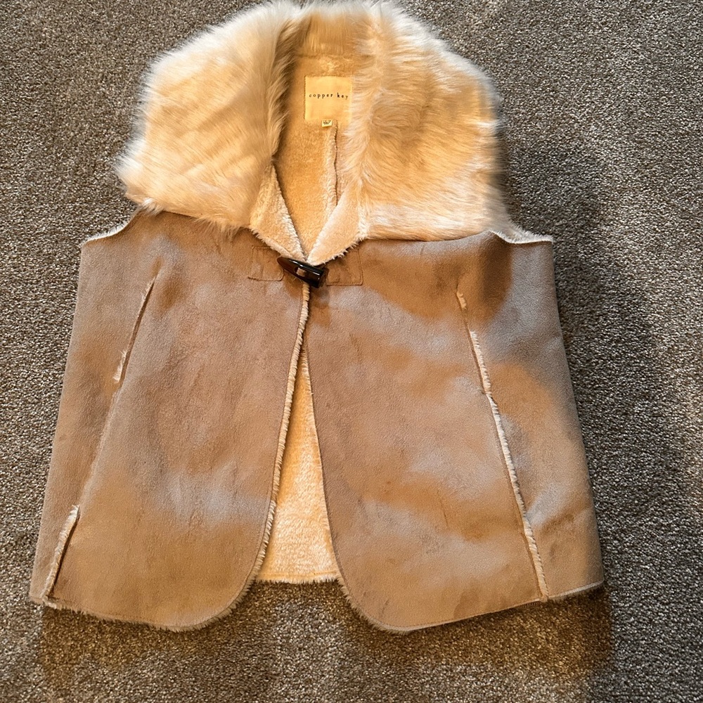 Copper key faux leather/fur vest